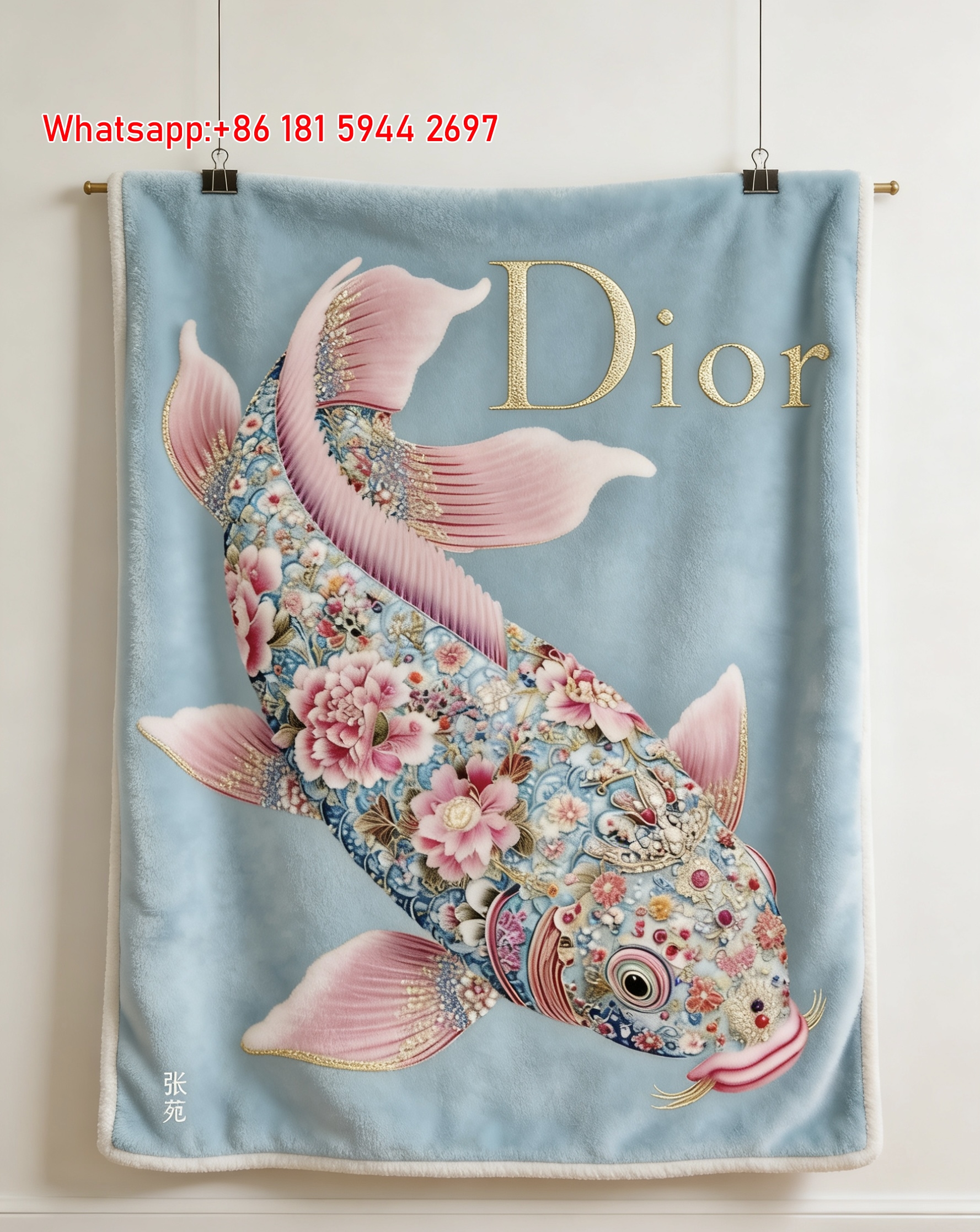 Dior Floral Koi Fish Flannel Throw Blanket D199